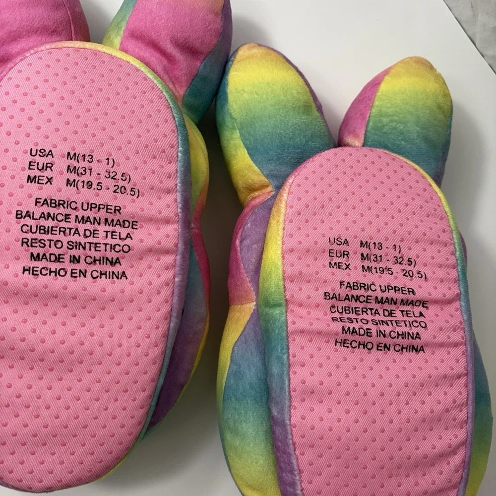 Peeps Plush Bunny Rainbow Slippers, colorful tie-dye‎ Kids Easter Sz 13/1